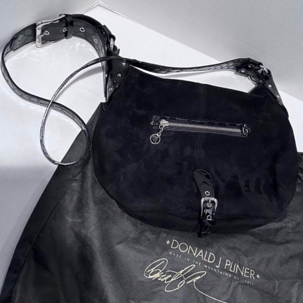 Donald J Pliner Black Suede/Leather Hobo Bag